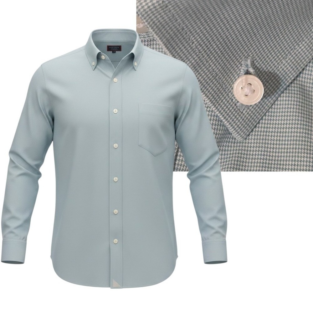 UNTUCKit Button Shirt Mens L  Green Micro Houndstooth Slim Fit Wrinkle Free